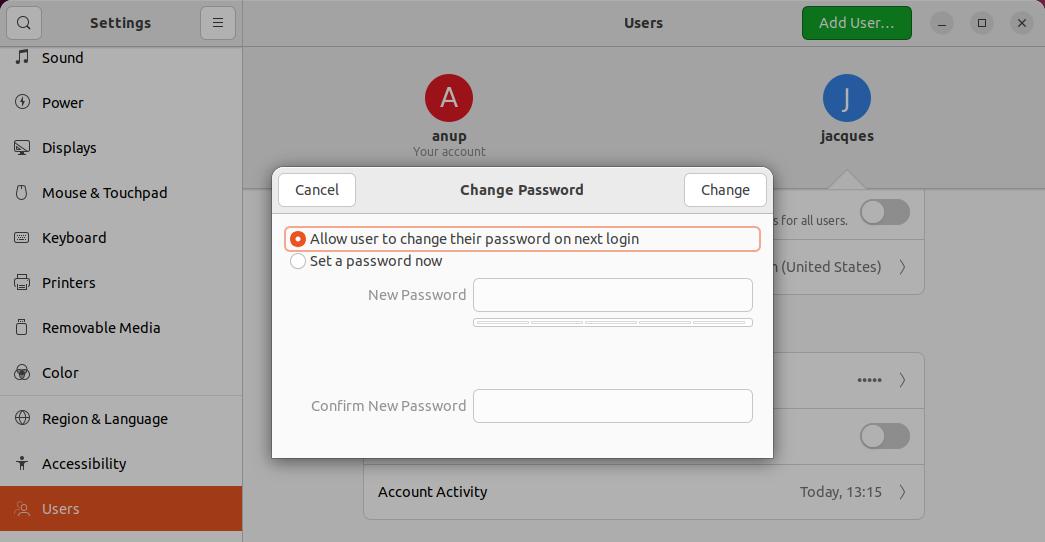 allow user to change password on next login