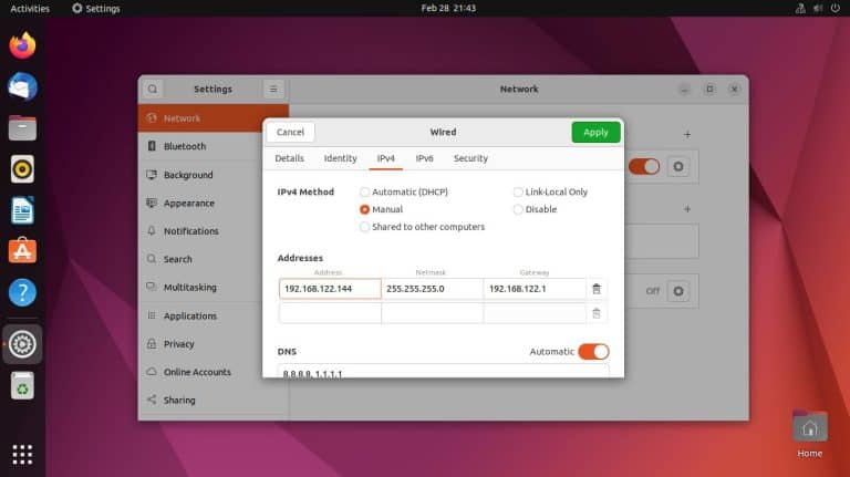 change ip address ubuntu