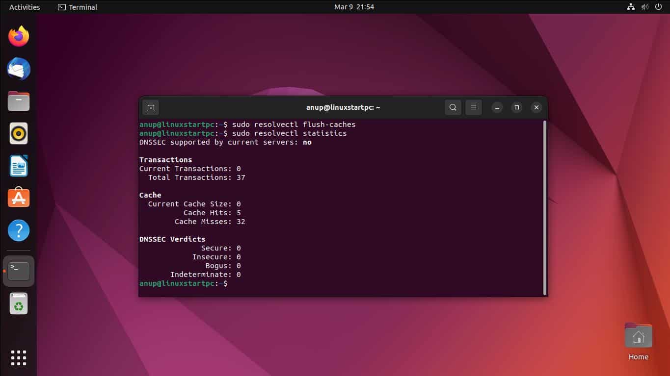 How to flush dns cache on ubuntu linux start