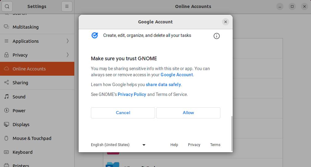 gnome google drive authentication
