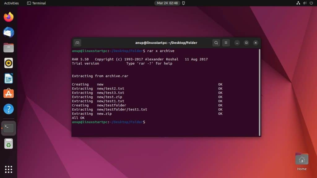 how to make rar file in ubuntu