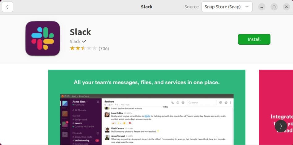 slack snap store install