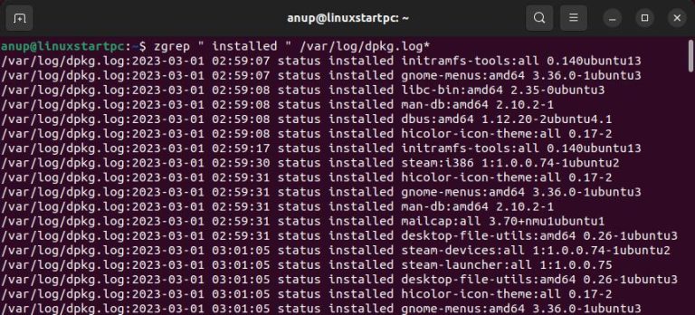 ubuntu list installed packages sorted by date