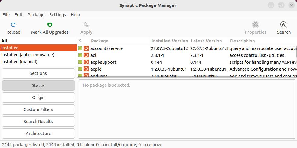 synaptic installed packages