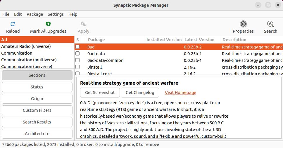 synaptic package manager search