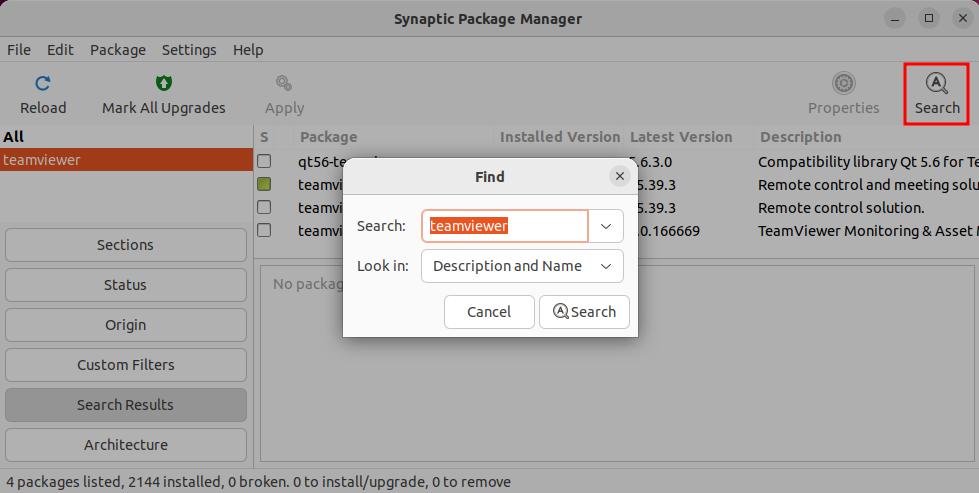 synaptic package search