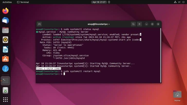 Restart MySQL Ubuntu