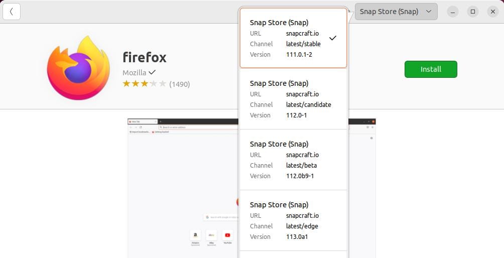install firefox snap store