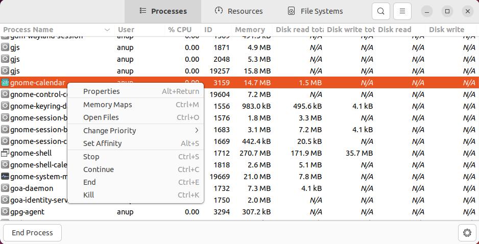 kill process ubuntu system monitor