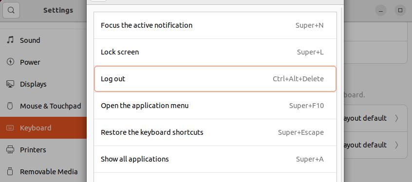 log out shortcut ubuntu