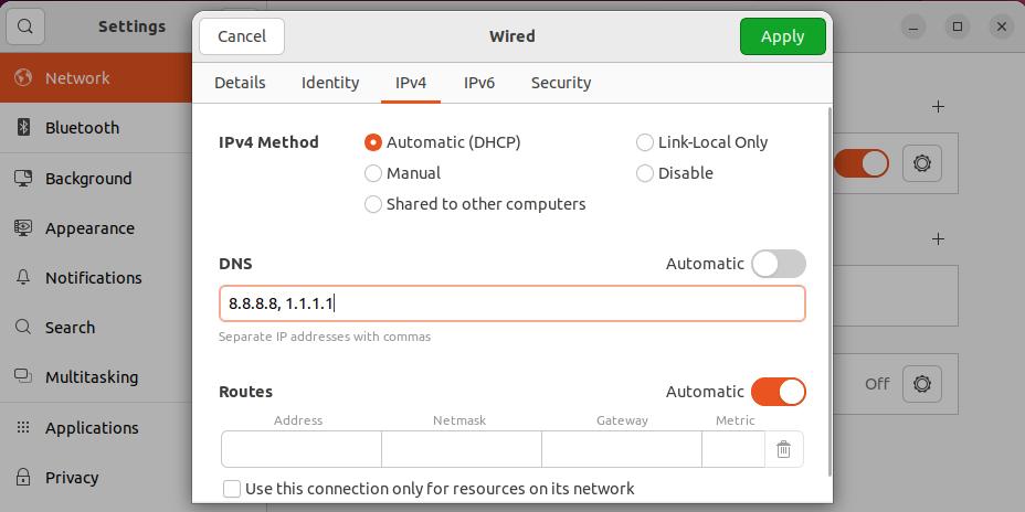 manual ipv4 dns ubuntu