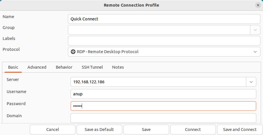 reminna connection profile