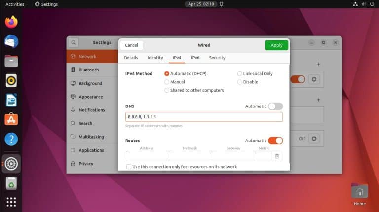 set dns ubuntu