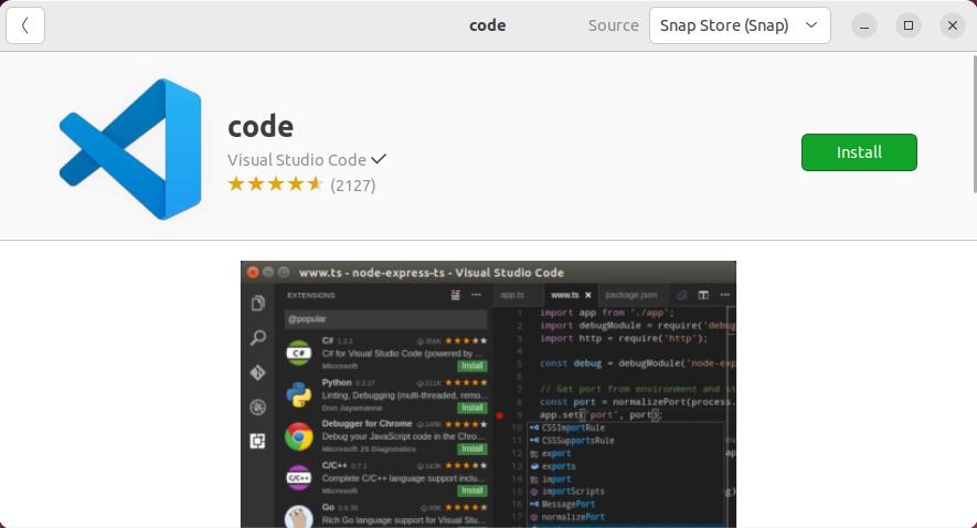 ubuntu install vscode snap