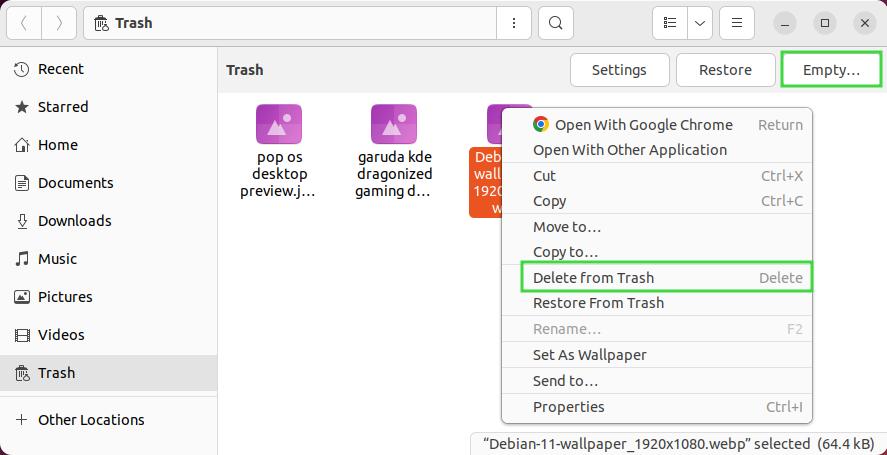 delete from trash ubuntu