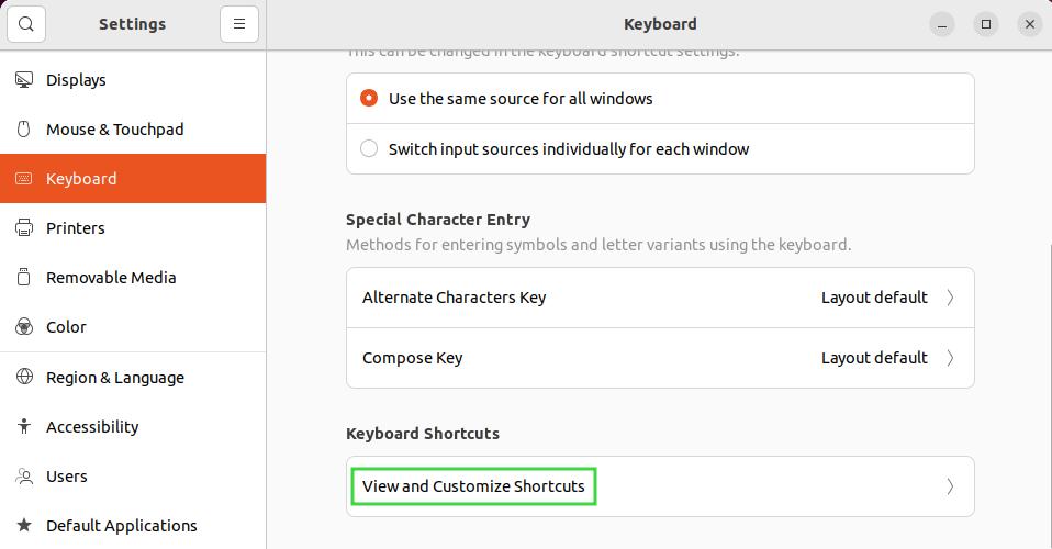 view and customize shortcuts