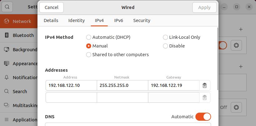 ubuntu manual ipv4 configuration