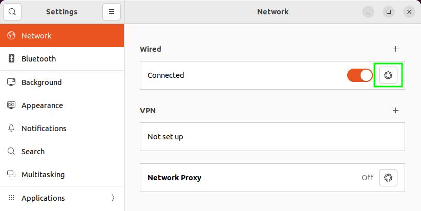 wired connection details ubuntu