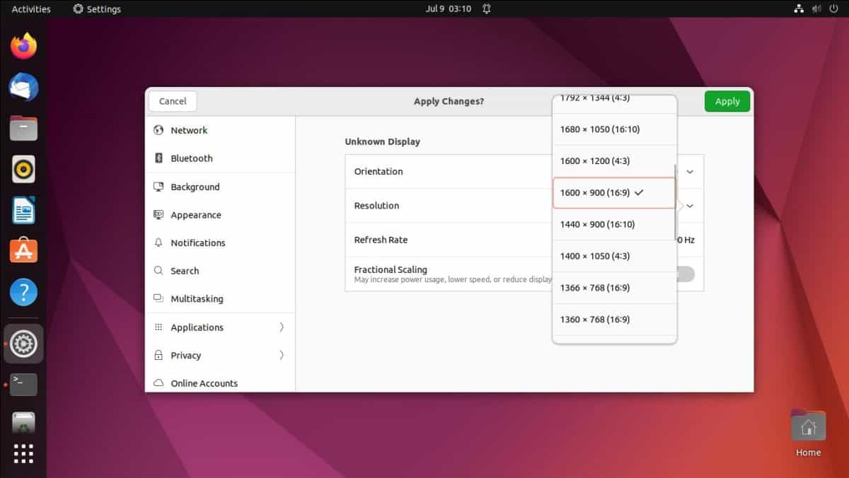 как изменить разрешение экрана через терминал ubuntu
